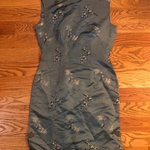Vintage blue gray silk Asian geisha dress L